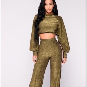 Gold Glitter Pant Suit with Red Stripe Detail